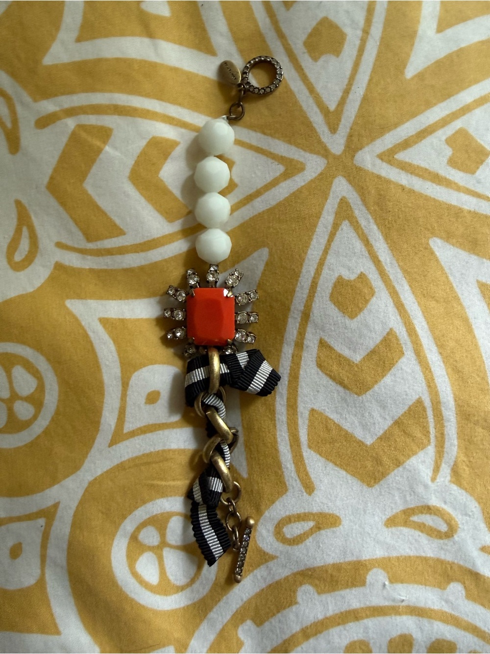 White Bead and Orange Stone Women's Pendant bracelet